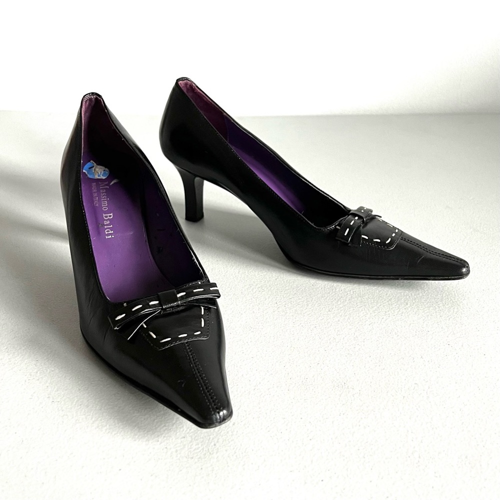 Vintage Black Leather Pointed Toe Heels Size 7.5 By Massimo Baldi